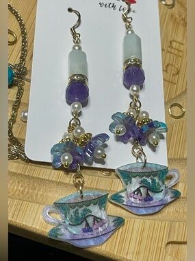Handcrafted ‘Tea for Two’ Teacup Dangle Earrings